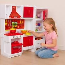 Cozinha Infantil Brinquedo Vermelha Branca Completa Fogão Forno Geladeira Armário Utensílios Criança