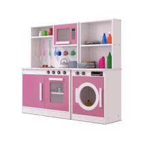 Cozinha Infantil com Fogão Pia Microondas + Lavanderia Rosa