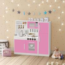 Cozinha Infantil Com Geladeira Em MDF Cor Rosa Em MDF