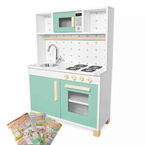 Cozinha Infantil com Pia Fogão e Microondas Verde Claro