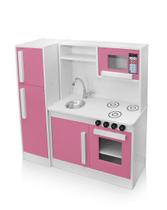 Cozinha Infantil Com Pia Fogão Micro-ondas e Geladeira Rosa