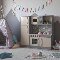 Cozinha Infantil Completa C/ Microondas Forno Fogão E Refrigerador Helena Cinza