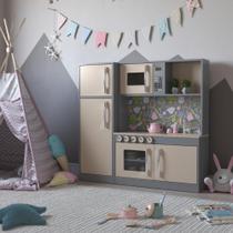 Cozinha Infantil Completa c/ Microondas Forno Fogão e Refrigerador Helena Cinza Cozinha Infantil Completa c/ Microondas Forno Fogão e Refrigerador Helena Cinza