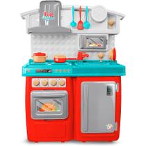 Cozinha Infantil Completa Fogão Geladeira 15 peças Vermelha