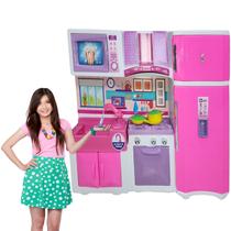 Cozinha Infantil Completa Geladeira Fogao 85cm Rosa Som Água