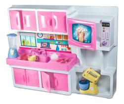 Cozinha Infantil Completa Rosa Com Pia Microonda Sai Água