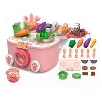 Cozinha Infantil Fogão Brinquedo Completa Pia Sai Água Fogão Acende Luz e Sai Valor Interativa Com Acessórios