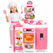 Cozinha Infantil Grande Com Geladeira Completa 92 CM Sai Água de Verdade Fruteira Forno Fogão Rosa