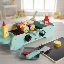 Cozinha Infantil Hape Madeira Churrasqueira 3 em 1 com 24 Peças Pedagógicas