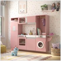 Cozinha Infantil Lali c/ Refrigerador, Fogão, Micro-ondas, Máq. Lavar/Tabua Passar Rose