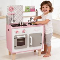 Cozinha Infantil Madeira Janod Macaron Rosa com Acessórios Brinquedo Educativo Faz de Conta
