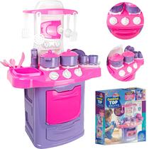 Cozinha Infantil Menina Completa Fogão Forno Pia Sai Água Top Deluxe Lugo Brinquedos