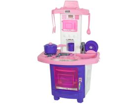 Cozinha Infantil Menina Completa Pia Fogão Forno Sai Água Cor Rosa