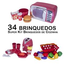 Cozinha Infantil Menino Microondas Air Fryer Cesta Fruta 34p
