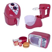 Cozinha Infantil Menino Vermelho Microondas Brinquedo 7Peças