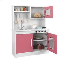 Cozinha Infantil MicroOndas CookTop Forno Prateleira Pia Torneira Brinquedo Presente Criança Branco Rosa Cinza RP Online