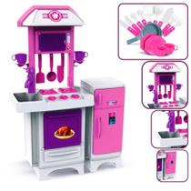 Cozinha Infantil Pia Forno Geladeira Fogão Rosa Grande Aguá