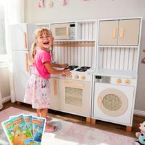 Cozinha Infantil Retro com Geladeira e Máquina de Lavar Kit Livro Educativo