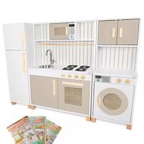 Cozinha Infantil Retro com Geladeira e Máquina de Lavar Kit Livro Educativo