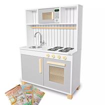 Cozinha Infantil Retro com Pia Fogão e Microondas Kit Livro Educativo