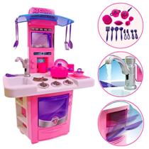 Cozinha Infantil Rosa Com Acessórios Brinquedo Completo Big Cozinha Torneira Sai Água De Verdade - Big Star