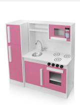 Cozinha Infantil Rosa Completa MDF com Geladeira e Fogão