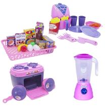 Cozinha Infantil Rosa Menina Brinquedo Jantar Mercado 31Pç Cozinha Infantil Rosa Menina Brinquedo Jantar Mercado 31Pç