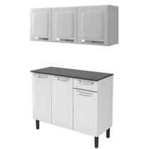 Cozinha Itatiaia Aço Balcão 3 Portas e 1 Gaveta Com Armário Aéreo 3 Portas Branco Rose