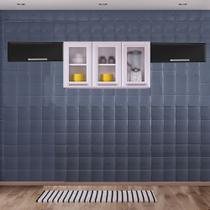 Cozinha Itatiaia Luce com Armário Aéreo com 3 Vidros 5 Portas Branco / Preto