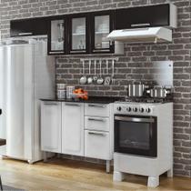 Cozinha Itatiaia Luce com Armários Aéreos e Balcão 2 Gavetas 8 Portas 3 Vidros Branco / Preto