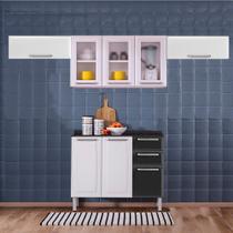 Cozinha Itatiaia Luce com Armários Aéreos e Balcão 2 Gavetas 8 Portas 3 Vidros Preto / Branco