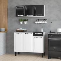 Cozinha Itatiaia Rose Aço Balcão 3 Portas e 1 Gaveta Com Armário Aéreo 3 Portas Branco/Preto