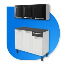 Cozinha Itatiaia Rose Aço Balcão 3 Portas e 1 Gaveta Com Armário Aéreo 3 Portas Branco/Preto