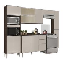 Cozinha Judite Compacta + Balcão p/ Pia Com Tampo + Paneleiro Simples Chocolate/ Off White - Bela Móveis