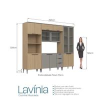 Cozinha Lavinia 5 Pecas C/ Cristaleira Aereo De Vidro Imperial/fume