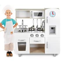 Cozinha Madeira Infantil Com Geladeira, Máquina De Gelo, Microondas, Fogão Por Indução E Interfone 59PCS Importway