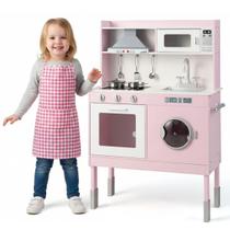 Cozinha Madeira Infantil Com Máquina De Lavar, Coifa, Forno e Microondas Rosa 58 Pçs Importway