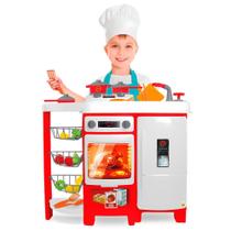 Cozinha Master Chef Bancada Infantil Avental Fogão Acessórios Geladeira Torneira Sai Água - Samba To