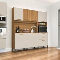 Cozinha Minimalista 07 Portas Gold Freijó e Off White Cozinha Minimalista 07 Portas Gold Freijó e Off White