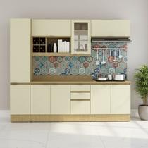 Cozinha Modulada 10 Peças 2 Aéreos 2 Balcões 1 Paneleiro Tampos e Rodapé Bege/Nature