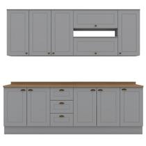 Cozinha Modulada 10 Pecas 240cm CE792 Americana Cinza Nature Henn