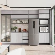 Cozinha Modulada 10 Peças 7 Aéreos 1 Balcão 1 Torre 1 Cristaleira Nara CabeCasa MadeiraOriginals Cinza