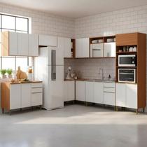 Cozinha Modulada 10 Peças Armários Mdf Luana Com Balcão Para Pia Sem Tampo - Cinamomo/branco Aramóveis