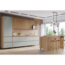 Cozinha Modulada 10 Peças Com 3 Balcões 5 Armários Aéreos Ripado 1 Paneleiro 1 Painel De Ilha 100% Mdf Rainha Gourmet