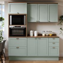 Cozinha Modulada 100% MDF 3 Peças com Torre Quente e Tampo Iluminata Verde/Mint/Ébano Fosco Cozinha Modulada 100% MDF 3 Peças com Torre Quente e Tampo Iluminata Verde/Mint/Ébano Fosco