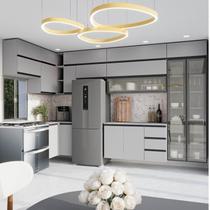 Cozinha Modulada 15 Peças 11 Aéreos 3 Balcões 1 Cristaleira Nara CabeCasa MadeiraOriginals Cinza
