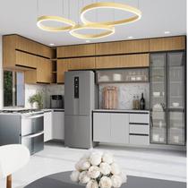 Cozinha Modulada 15 Peças 11 Aéreos 3 Balcões 1 Cristaleira Nara CabeCasa MadeiraOriginals Marrom/Avena/Cinza Claro