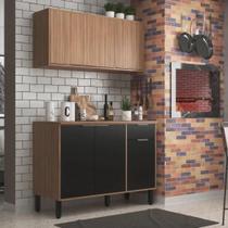 Cozinha Modulada 2 peças 120cm 6 Portas 1 Gaveta - Nogal/Preto
