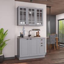 Cozinha Modulada 2 Peças Balcão sem Tampo e Armário Aéreo com Vidro 100% MDF com Rodapé Bari Cinza/Titanio Fosco Cozinha Modulada 2 Peças Balcão sem Tampo e Armário Aéreo com Vidro 100% MDF com Rodapé Bari Cinza/Titanio Fosco