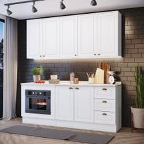 Cozinha Modulada 200cm para Forno de Embutir com Tampo 8 Portas 3 Gavetas Americana Henn - Branco/Calcare